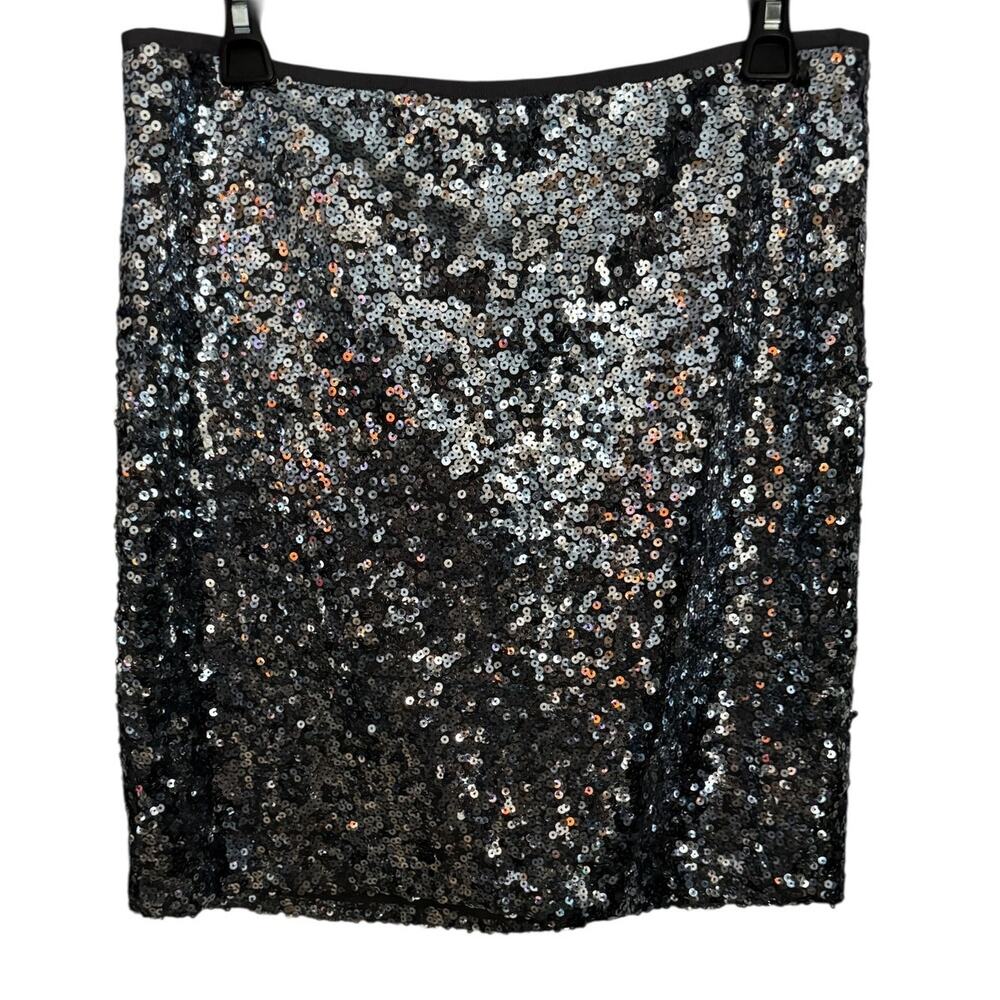 WHBM Silver Sequin Mini Skirt Size 8 Lined Holiday Party Glam